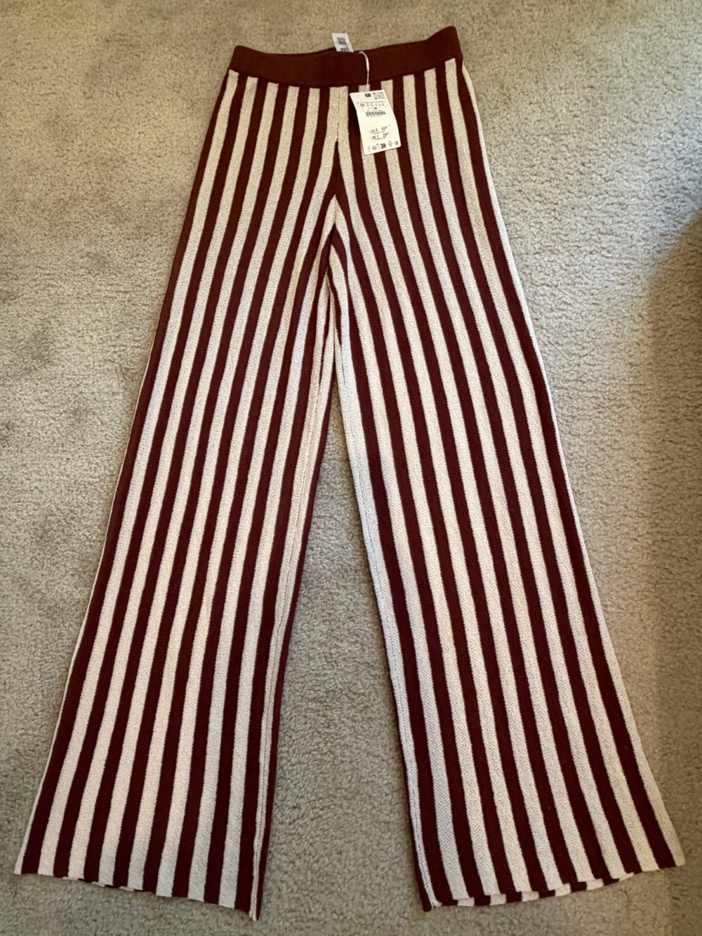 Zara Burgundy and Cream Striped Knit pants M